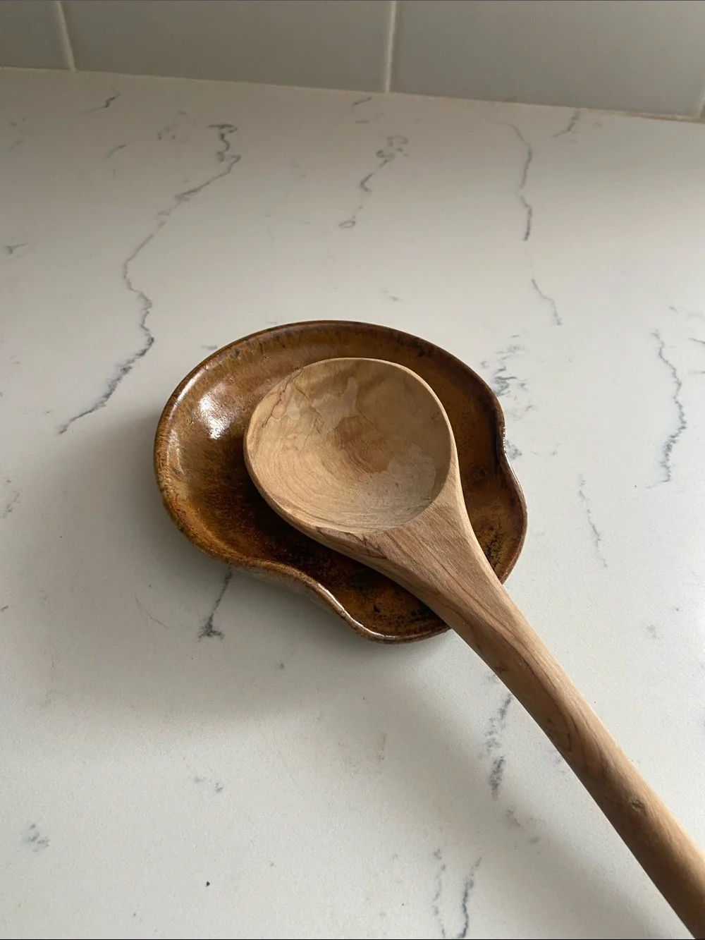 Vintage Studio Pottery Spoon Rest GPW Signed 1979 Brown Speckled Stoneware